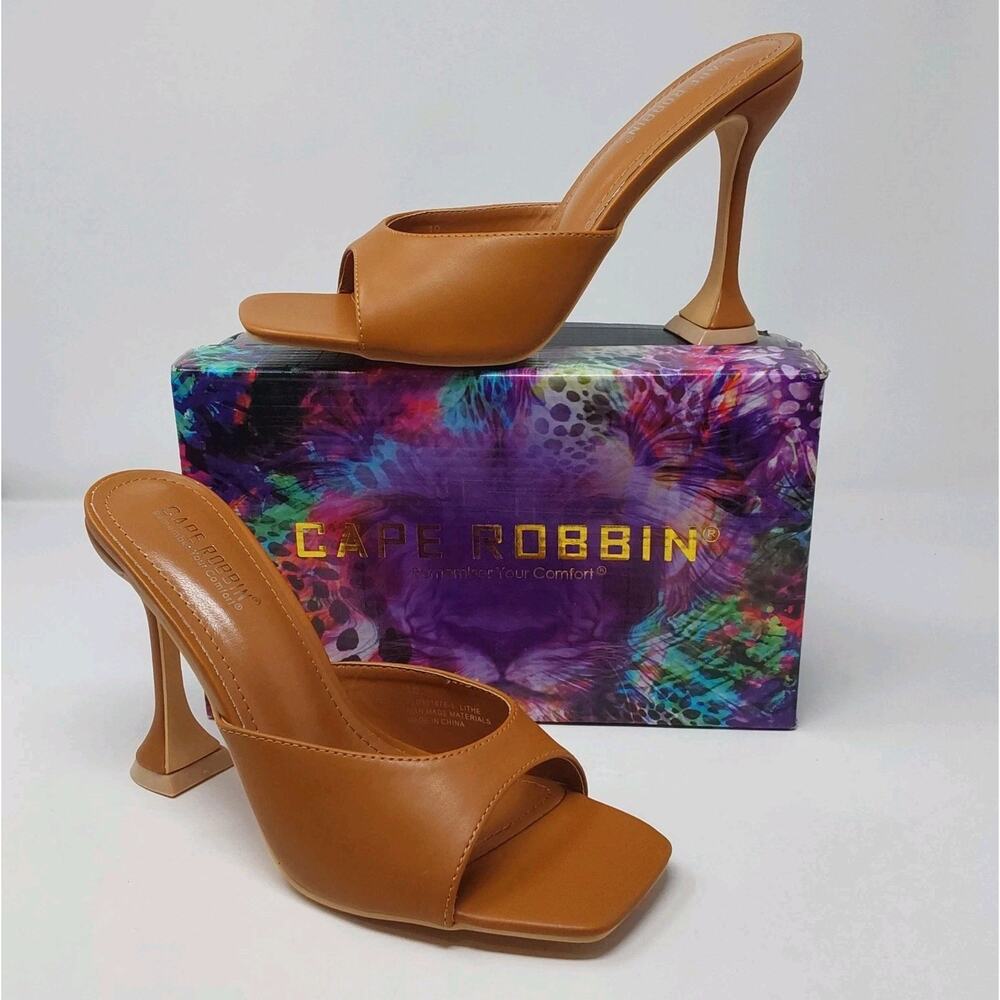Cape Robbin Lithe Sexy High Heels Brown Square Open Toe Womens Size 10